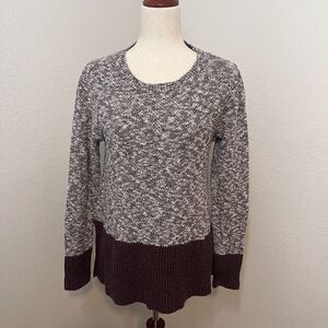 L.L. Bean Signature Women's Sz S Plum Color Block Cotton Linen Pullover Sweater